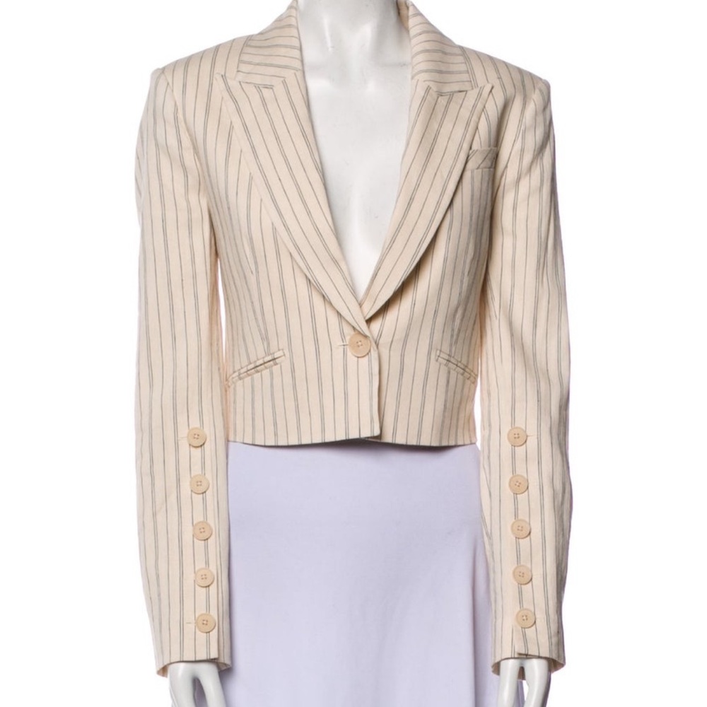 Veronica Beard Pinstriped Cropped Armada Linen Blend Jacket - Picture 5 of 10